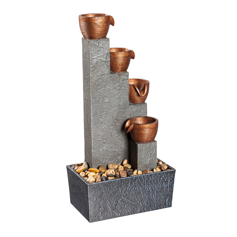 Outdoor Statement Fountain with Tiered Pots and Stones,8taw365