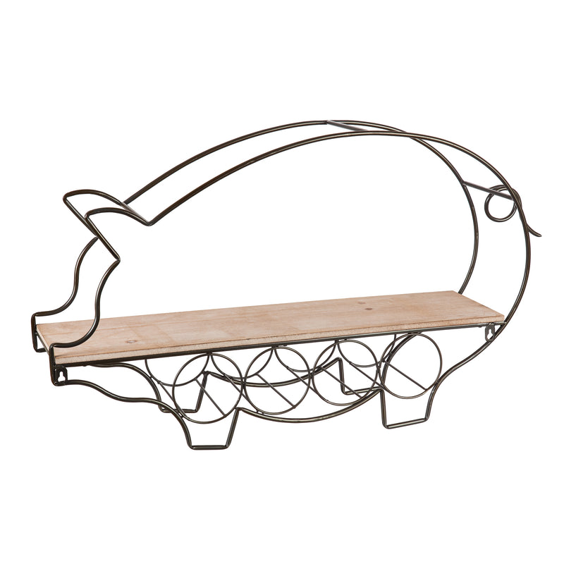 Metal and Wood Pig Wall Wine Holder,8wkm007