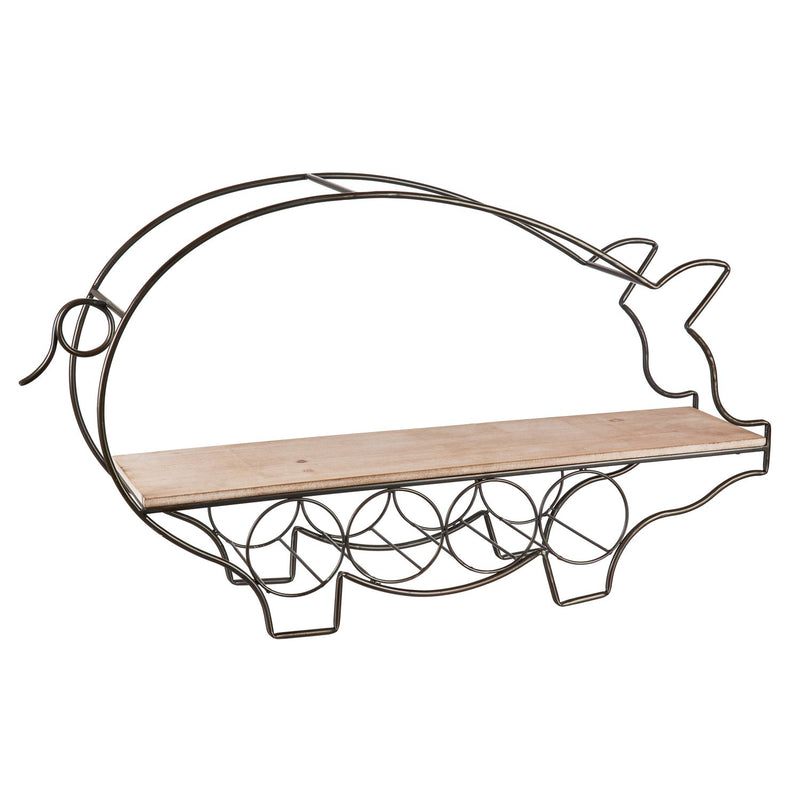 Metal and Wood Pig Wall Wine Holder,8wkm007