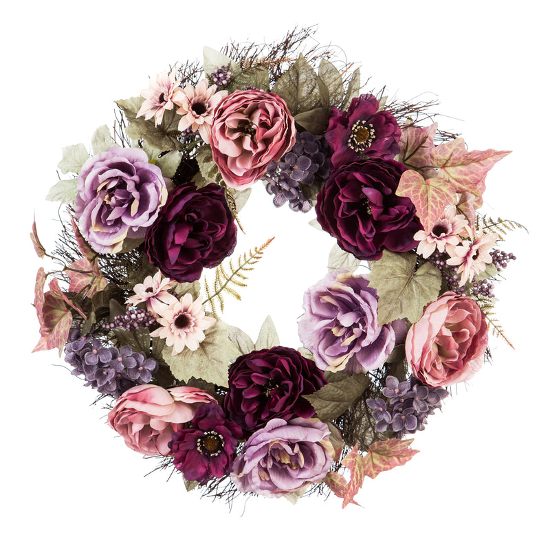 20" Vine Wreath with Roses, Hydrangeas, and Berries,8wr161