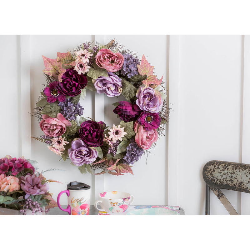 20" Vine Wreath with Roses, Hydrangeas, and Berries,8wr161