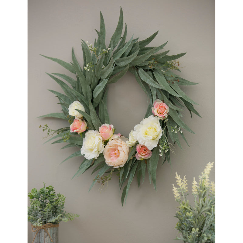 25'' Pink and White Roses and Peony Wreath,8wr171