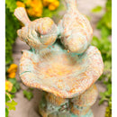 Antiqued Two Birds Perched Atop Mushrooms Birdbath,go8472