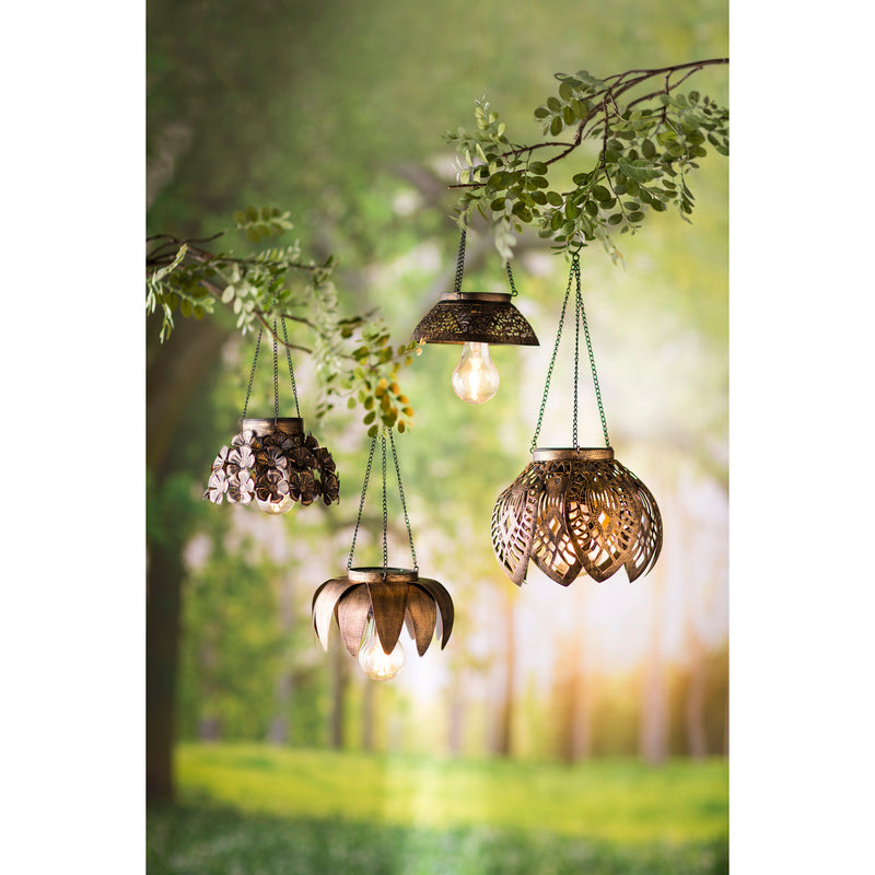 Antiqued Metal Hanging Indoor/Outdoor Flower Light - Scalloped, 7"x7"x14.96"inches