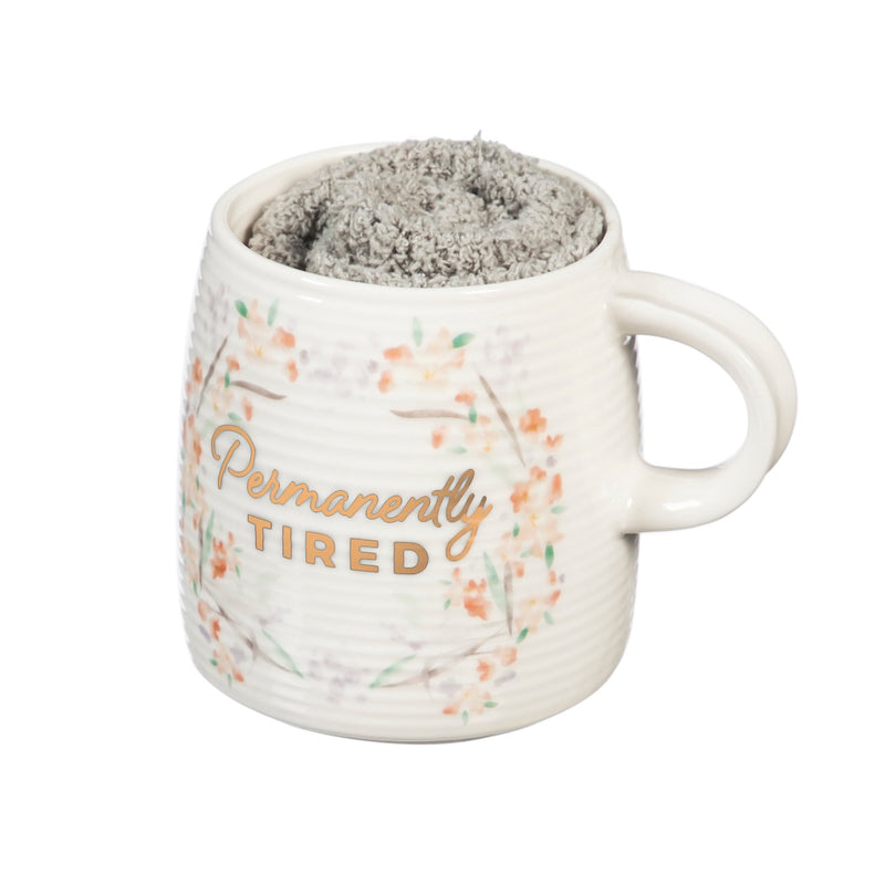 Ceramic Cup and Sock Gift set, 12 OZ, Permanently Tired,p2978010