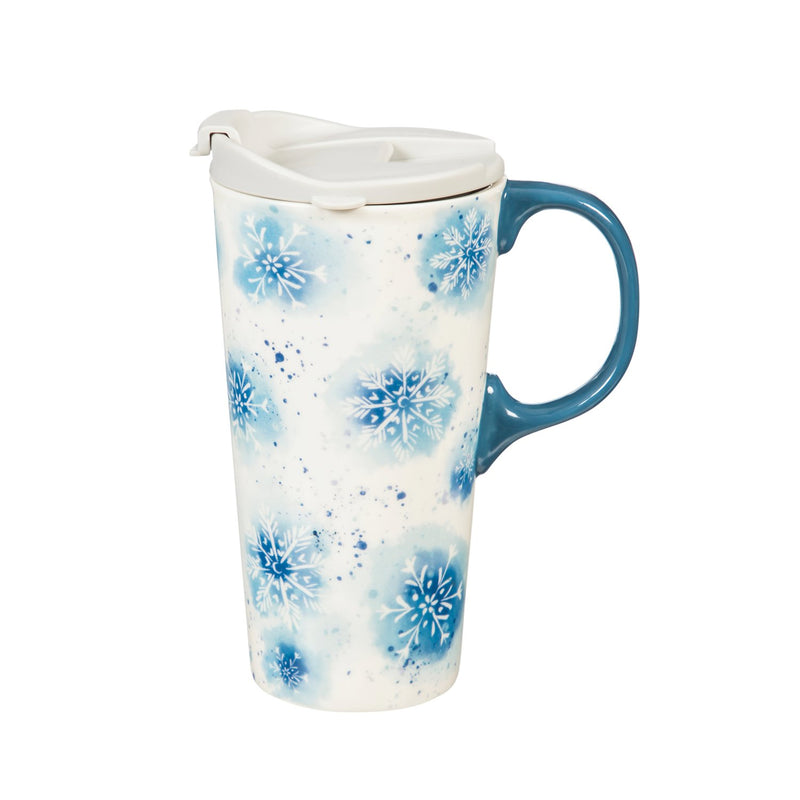 Ceramic Travel Cup, 17 OZ. ,w/ Glove Gift Set, Snowflakes,p3281004