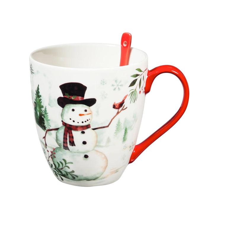 Ceramic Cup O' Java with TeaSpoon, 17 OZ, Christmas Heritage Snowman,p35877728