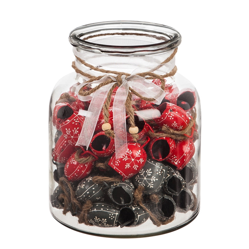 Bell Ornament in Jar, Grey/Red, 2 Designs, 40 of each, 80 pcs total,p3608