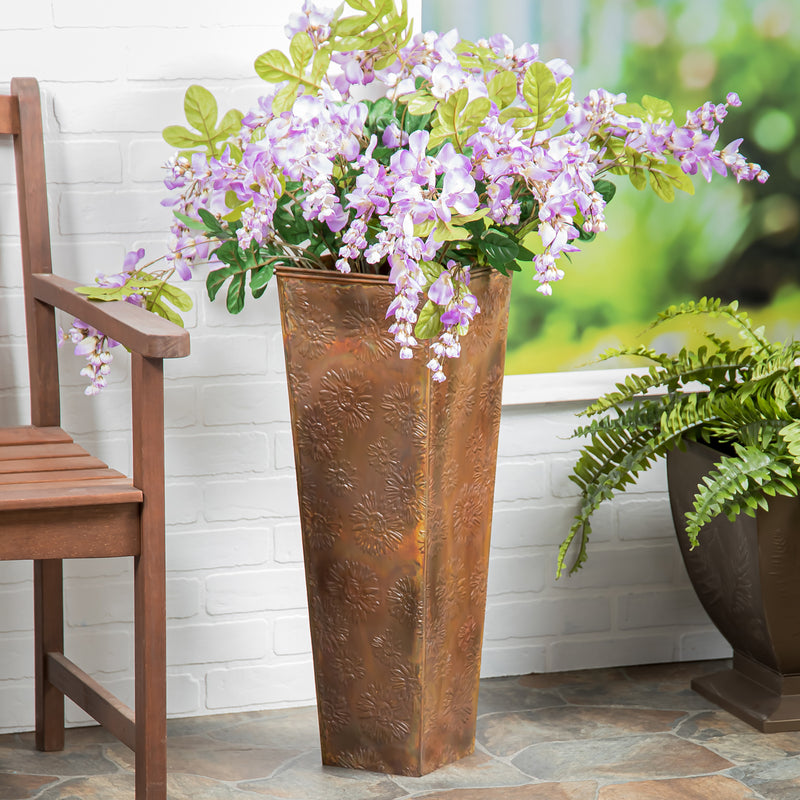 Embossed Metal Front Door Planter, Burnt Copper Sunflowers,pha060