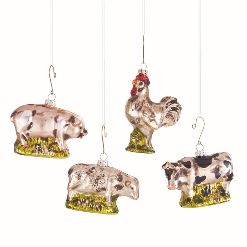 Napa Home Garden, FARMYARD GLASS ORNAMENTS ,SET OF 4,z5179pl