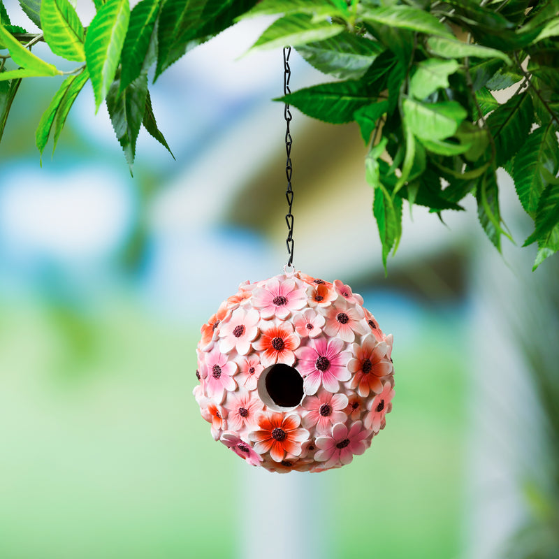 Resin birdhouse,  Pink Hydrangea,zq84g3350a