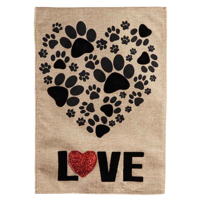 Burlap garden flag, Paw Prints Heart,zkl14b8359r