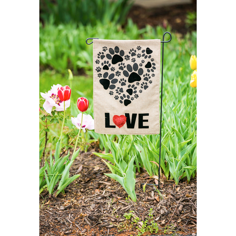 Burlap garden flag, Paw Prints Heart,zkl14b8359r