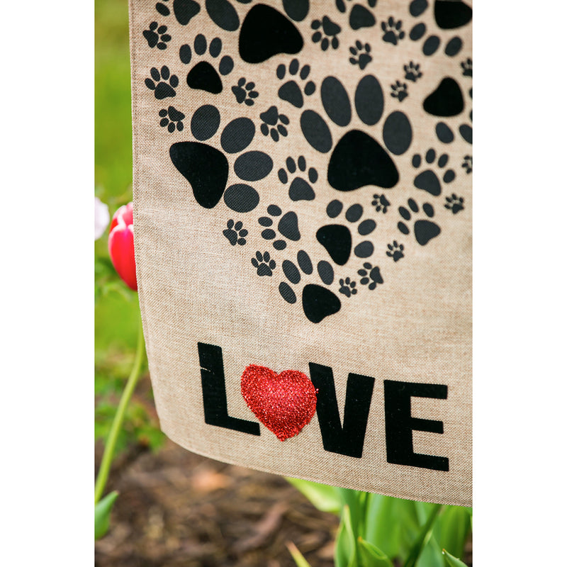 Burlap garden flag, Paw Prints Heart,zkl14b8359r