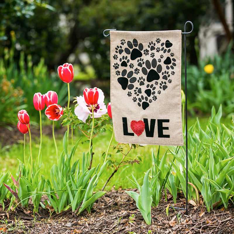 Burlap garden flag, Paw Prints Heart,zkl14b8359r