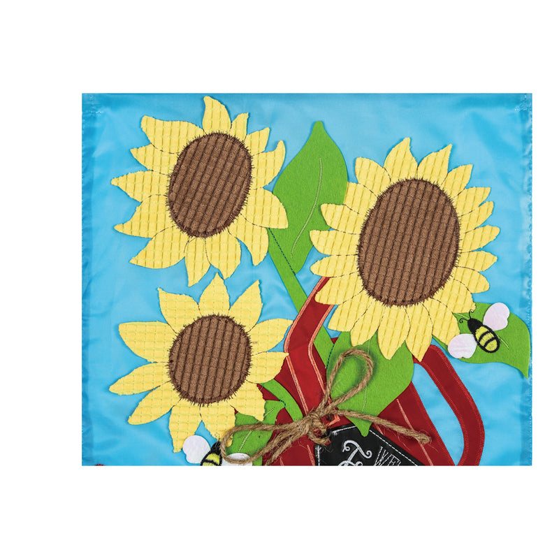 Evergreen Applique garden flag,Sunflower Watering Can, 18'' x 12.5'' inches