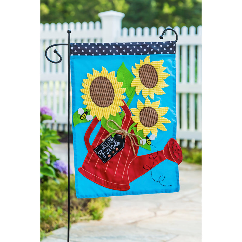 Evergreen Applique garden flag,Sunflower Watering Can, 18'' x 12.5'' inches