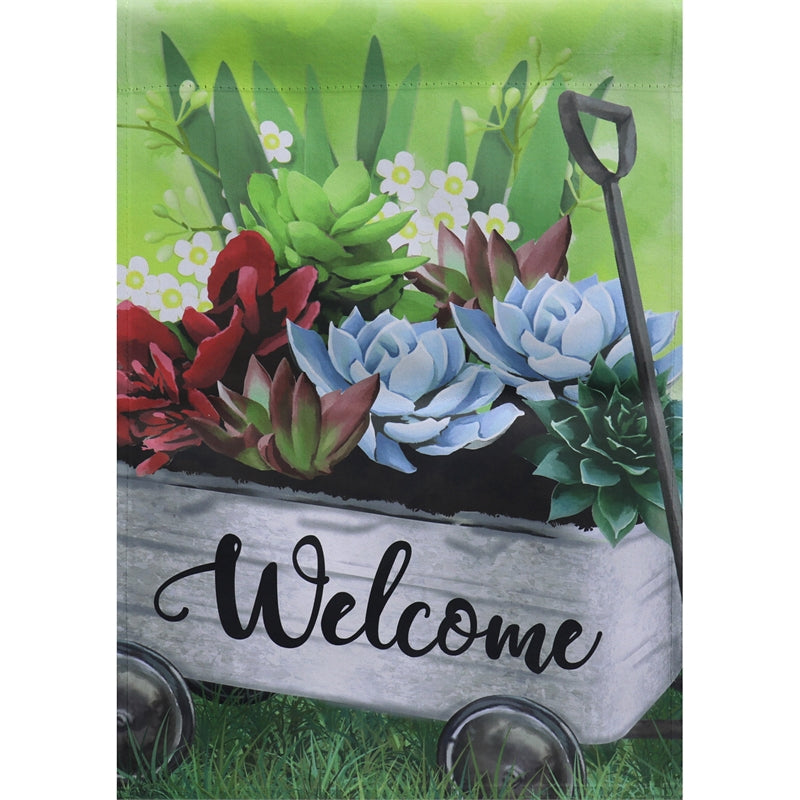 Evergreen Galvanized Wagon with Succulents Garden Flag, 18'' x 12.5'' inches